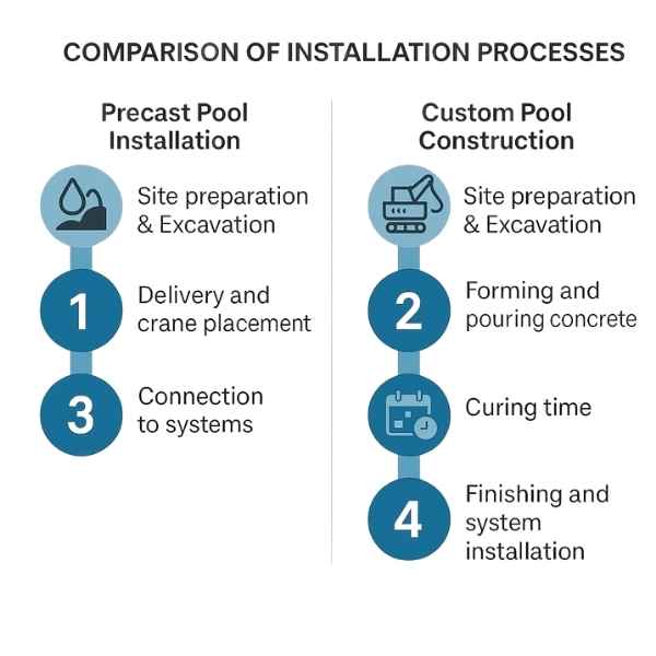 Comparison of Installation process of precast pool and custom pool