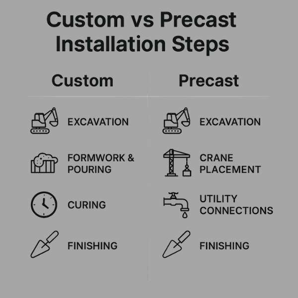 Infographic installation steps for custom and precast pool