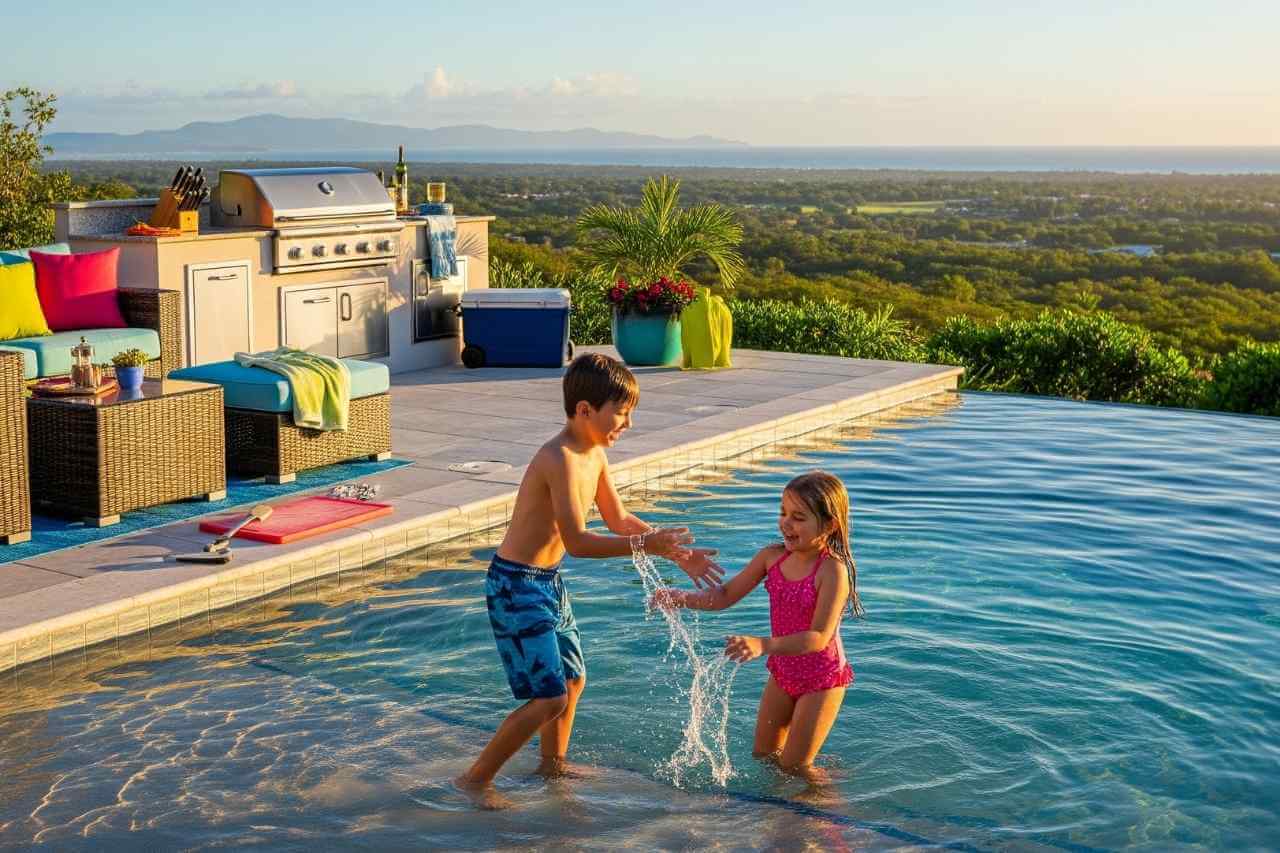 Kids Playing on the infinity edge pool